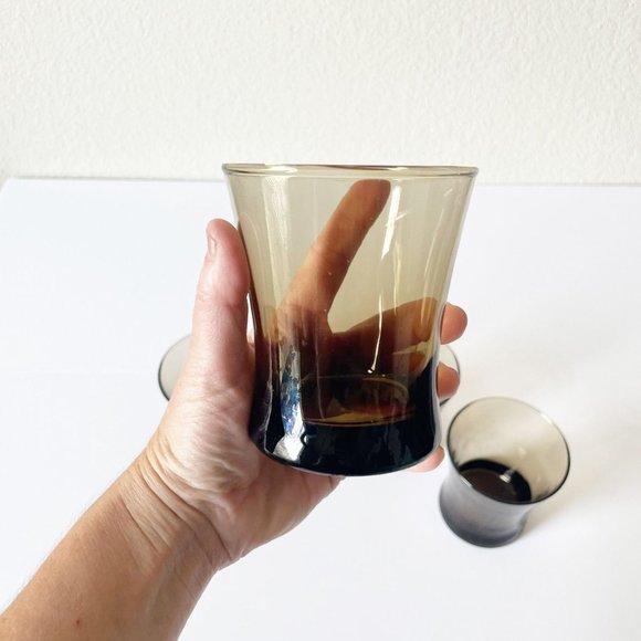 Anchor Hocking Linden Whiskey Rocks Glasses Smoke Brown Tumblers Old Fashion Set - Picture 4 of 10